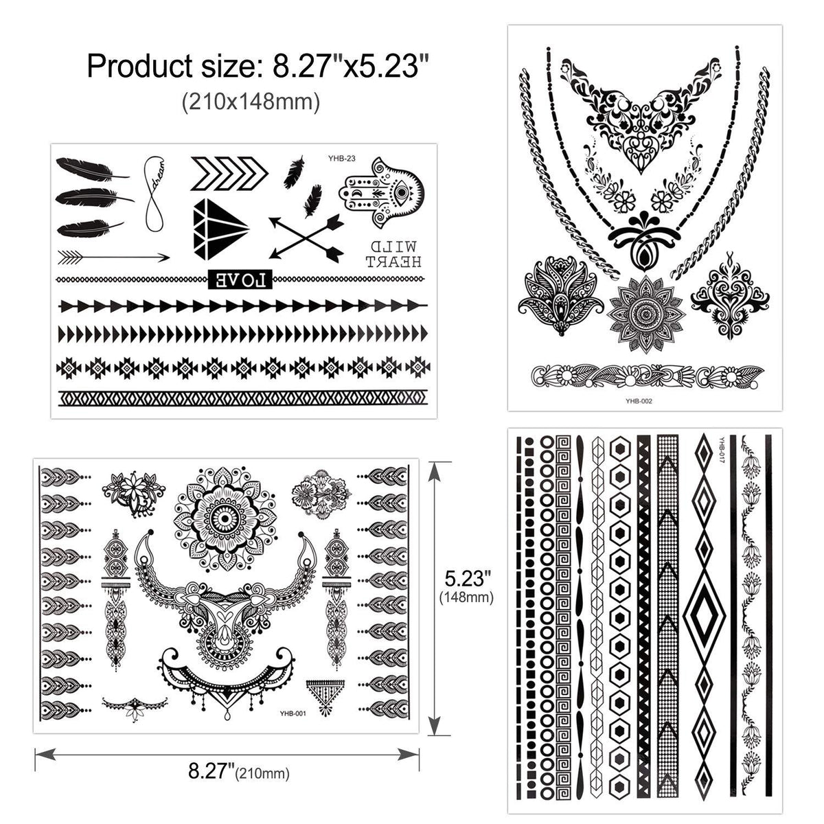 Konsait Henna Tattoo Aufkleber Schwarzer Spitze wasserfest (10
