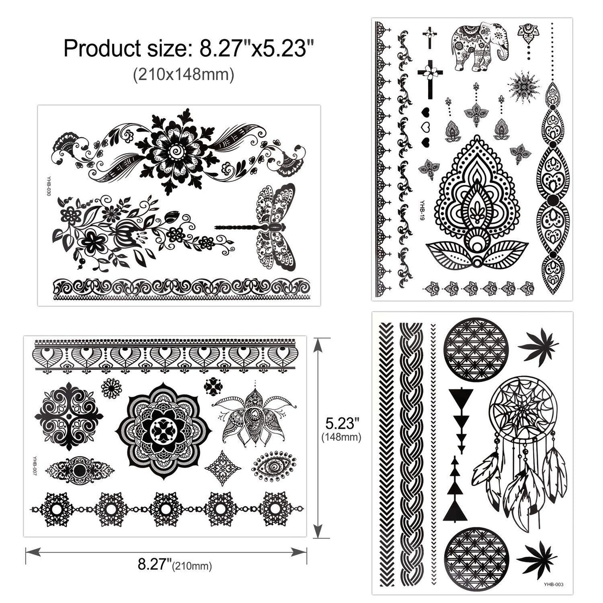 10 Blatt Schwarze Henna Tattoo Aufkleber wasserfest