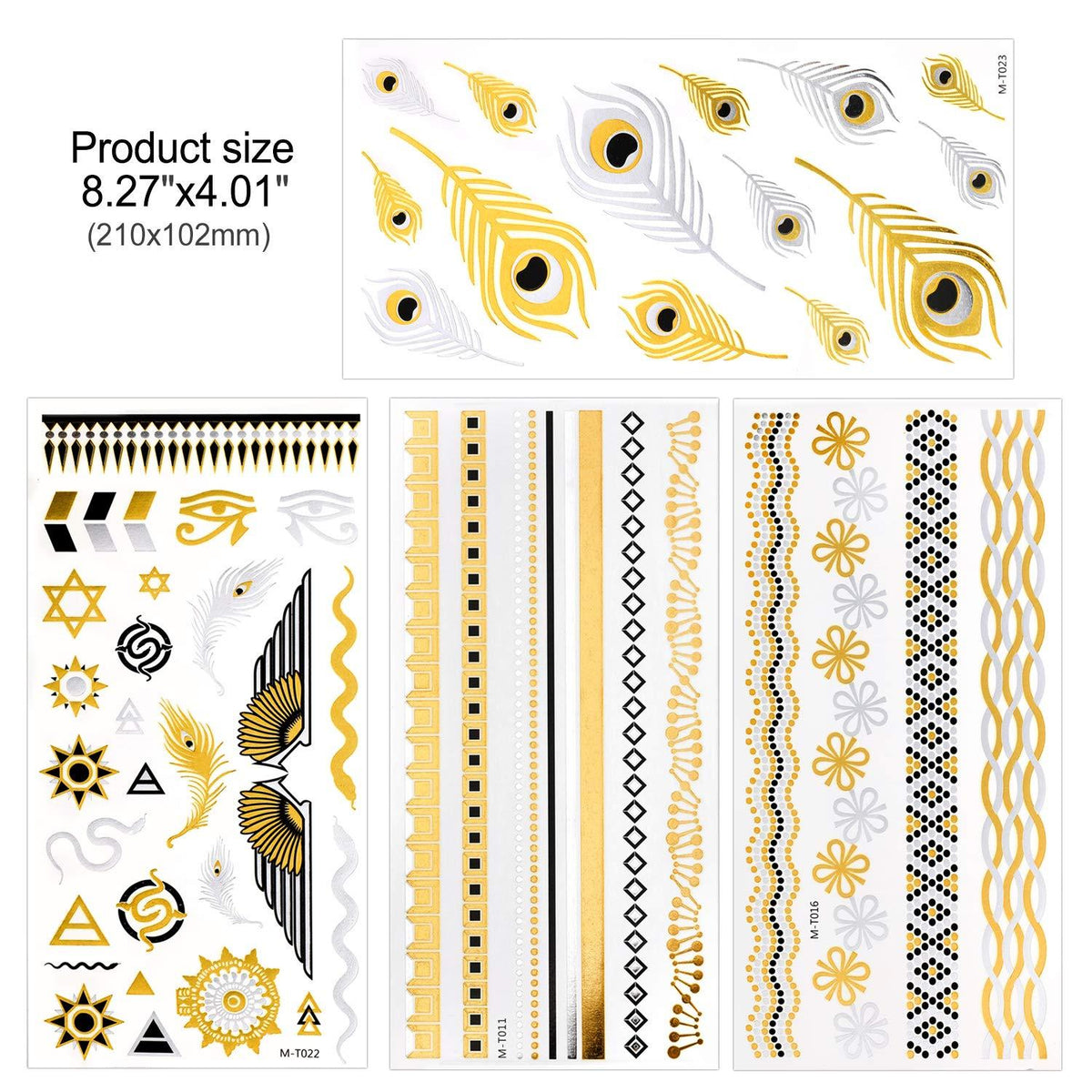 12 Blätter Metallic Flash Tattoos Schwarz Silber Goldene temporäre