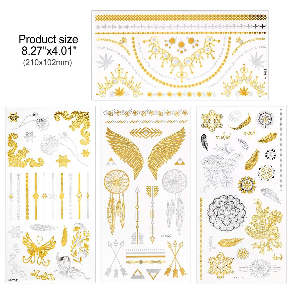 12 Blätter Metallic Temporäre Tattoos Gold Schwarz Silber Flash Tattoos Wasserfest Klebetattoos Frauen Mädchen