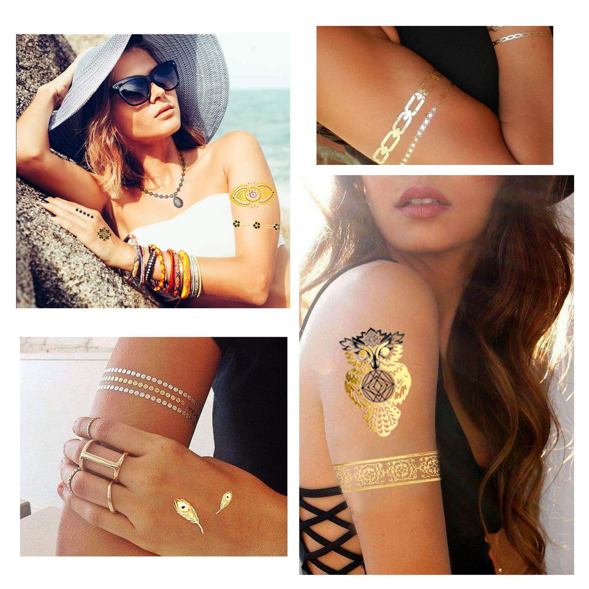 Gold Temporäre Tattoos Metallic 150+ Flash Schwarz Silber Aufkleber