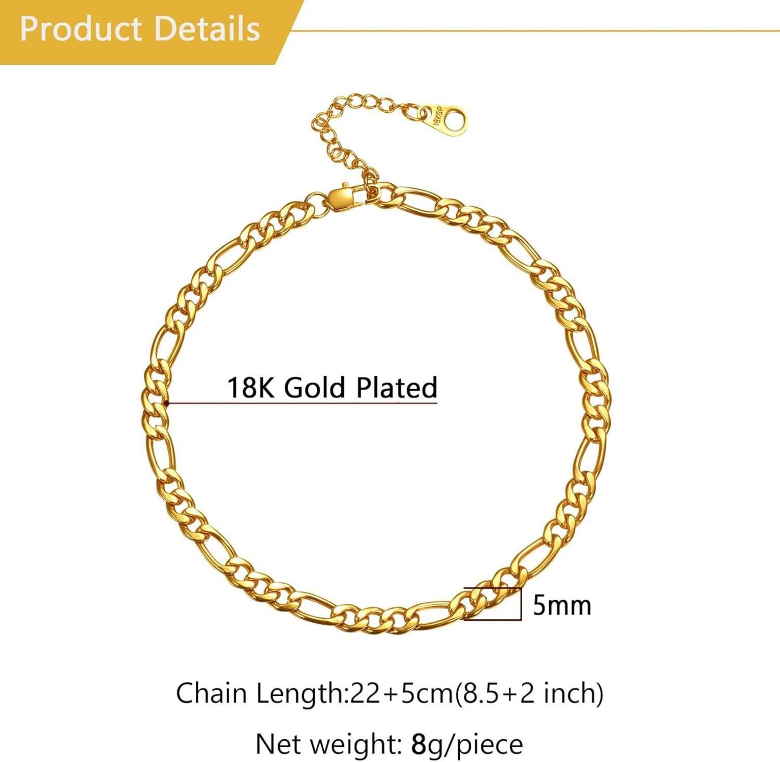 Damen Mädchen Fußkette Figarokette 18k vergoldet 22cm+5cm weibliche