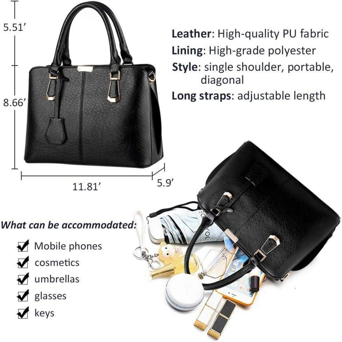 Pahajim Damen Henkeltasche Umhängetasche PU Leder Tote Modern mit Anhänger Messenger-Tasche