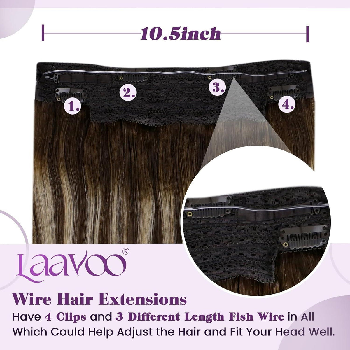 Echthaar Verlängerung Braun Ombre Aschblond Draht 50cm