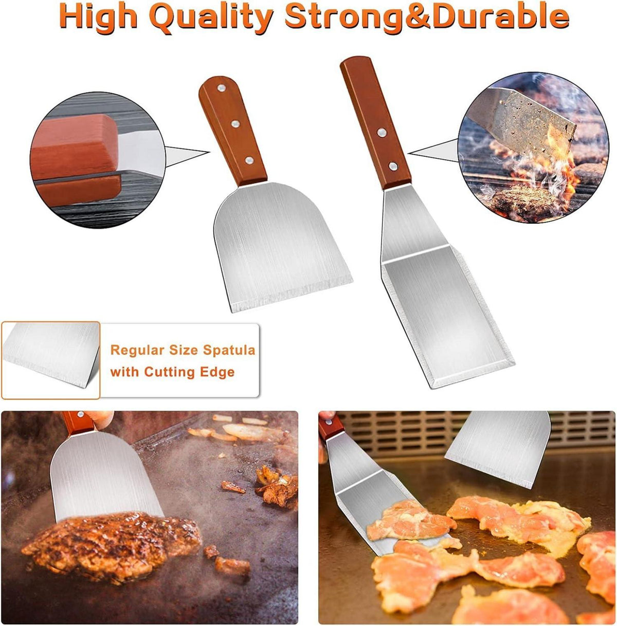 Grillspachtel Plancha Edelstahl Set - 9-teilig Profi Grillbesteck