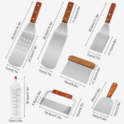 Grillspachtel Set Edelstahl 9-teilig Profi BBQ Werkzeug Camping