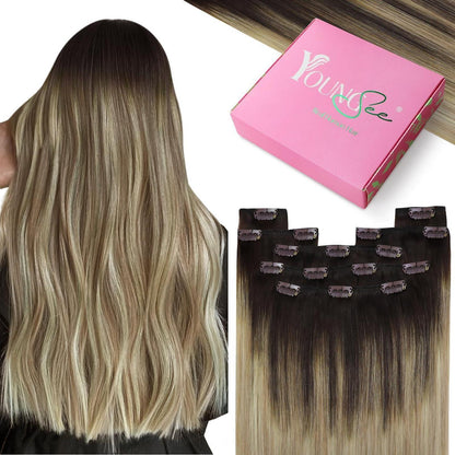 Clip-in Echthaar Extensions Braun Blond 35cm – Remy Haar