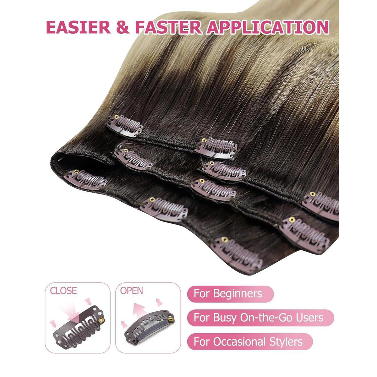 Clip-in Echthaar Extensions Braun Blond 35cm – Remy Haar