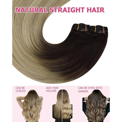 Clip-in Echthaar Extensions Braun Blond 35cm – Remy Haar
