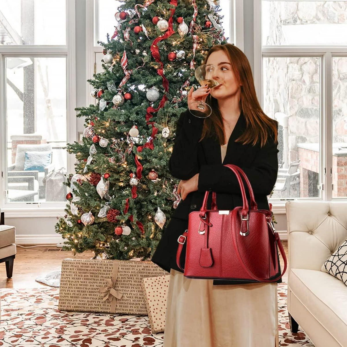 Pahajim Damen Henkeltasche Umhängetasche Tote Leder Modern