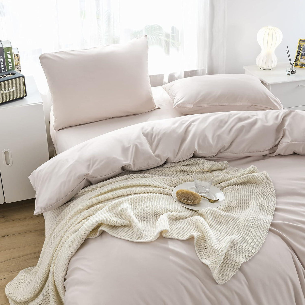 Bettwäsche Mikrofaser Beige 200x200 cm 110 g/m² 2 Kopfkissenbezug