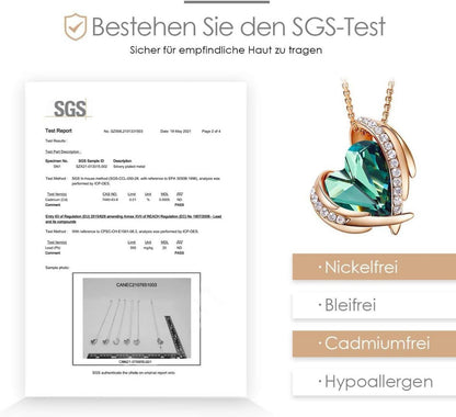 Damen Rosegold Herz Halskette Grün Kristall Geschenkbox
