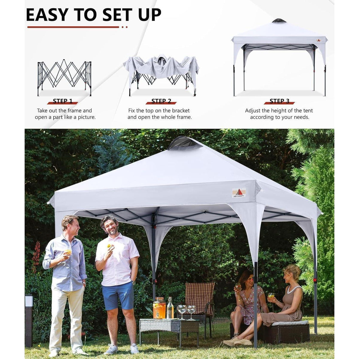 Pop-Up Pavillon 3x3m wasserdicht mit Zubehör, Weiß