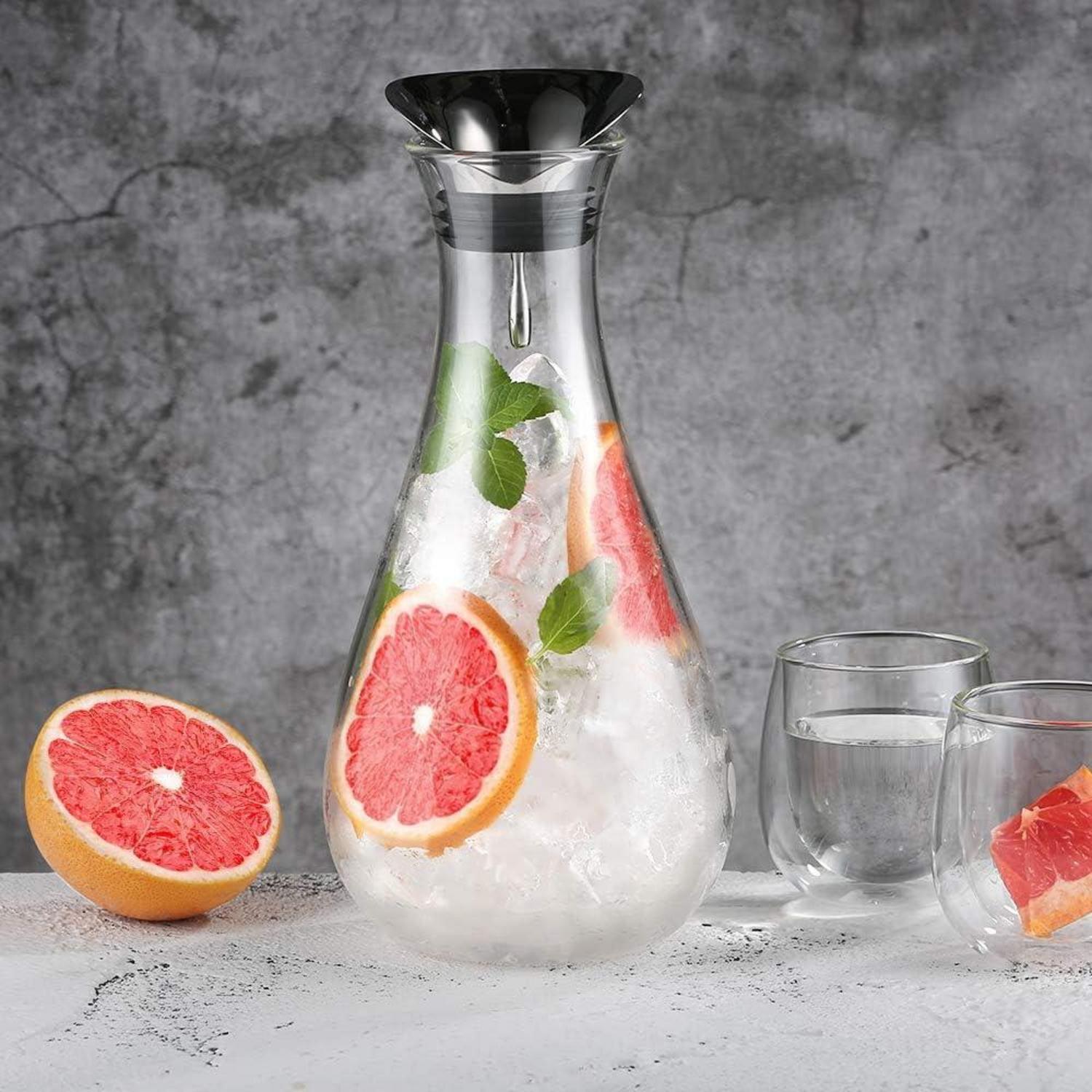 Glaskaraffe 1.8L Wasserkaraffe Borosilikatglas Edelstahl Deckel