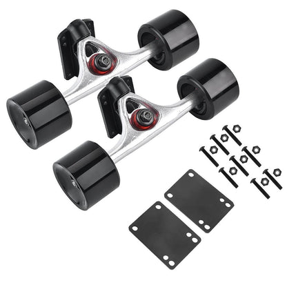 Skateboard Truck Set mit Rollen, Risern & Lagern – Silber/Schwarz