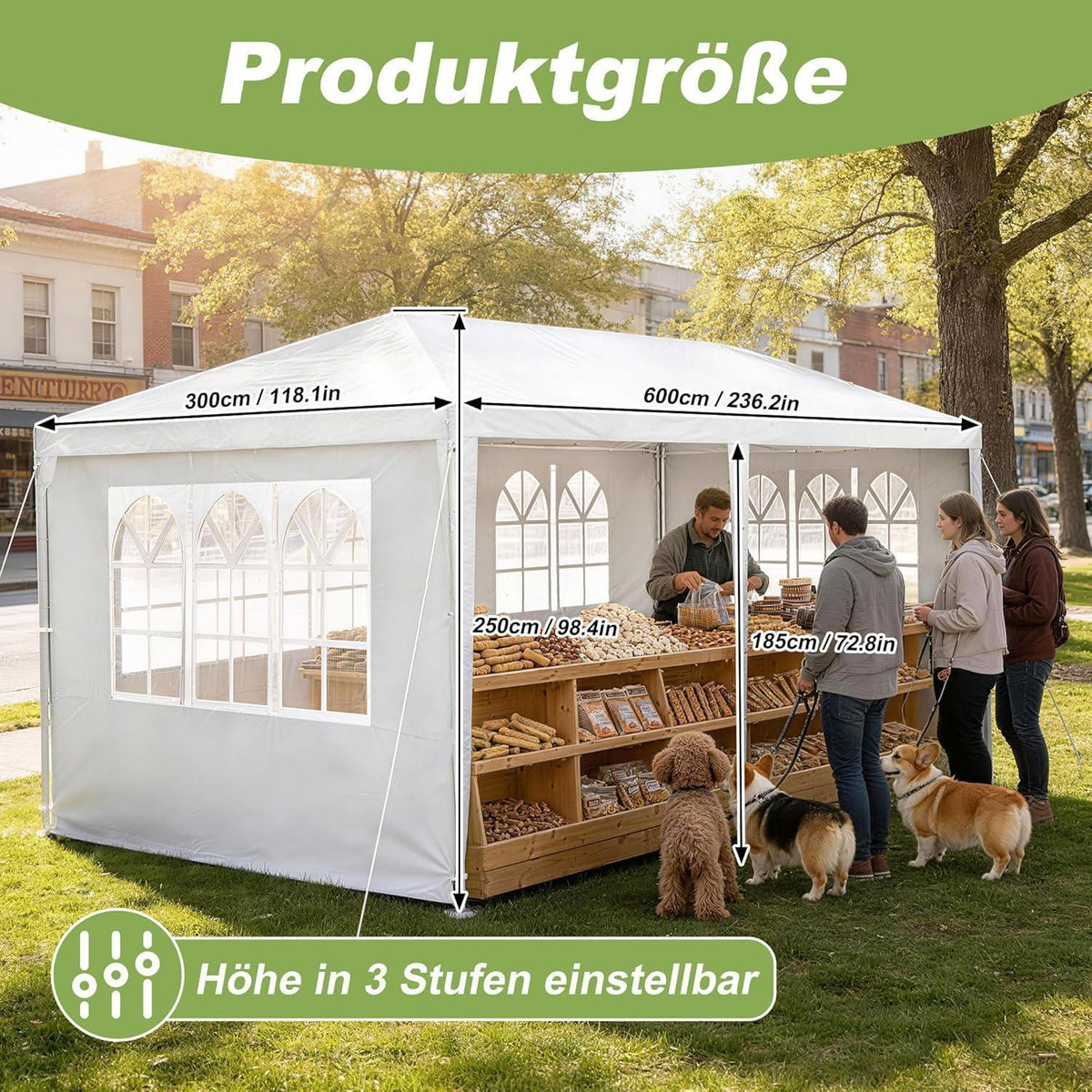 Wasserdichter Gartenpavillon 3x6m mit Seitenwänden