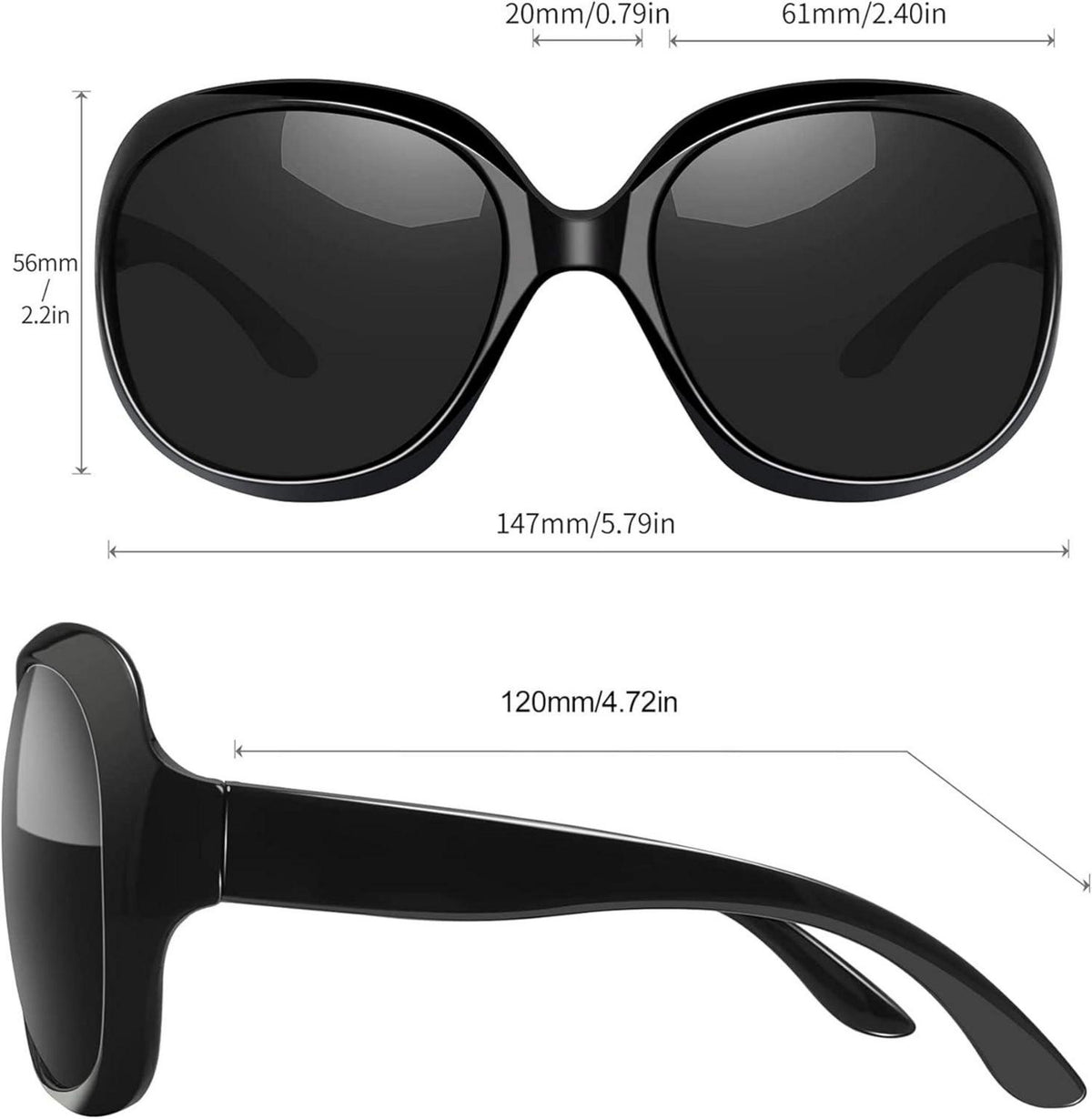 Joopin Übergroße Polarisierte Sonnenbrille Damen UV400 Modern Groß Schwarz