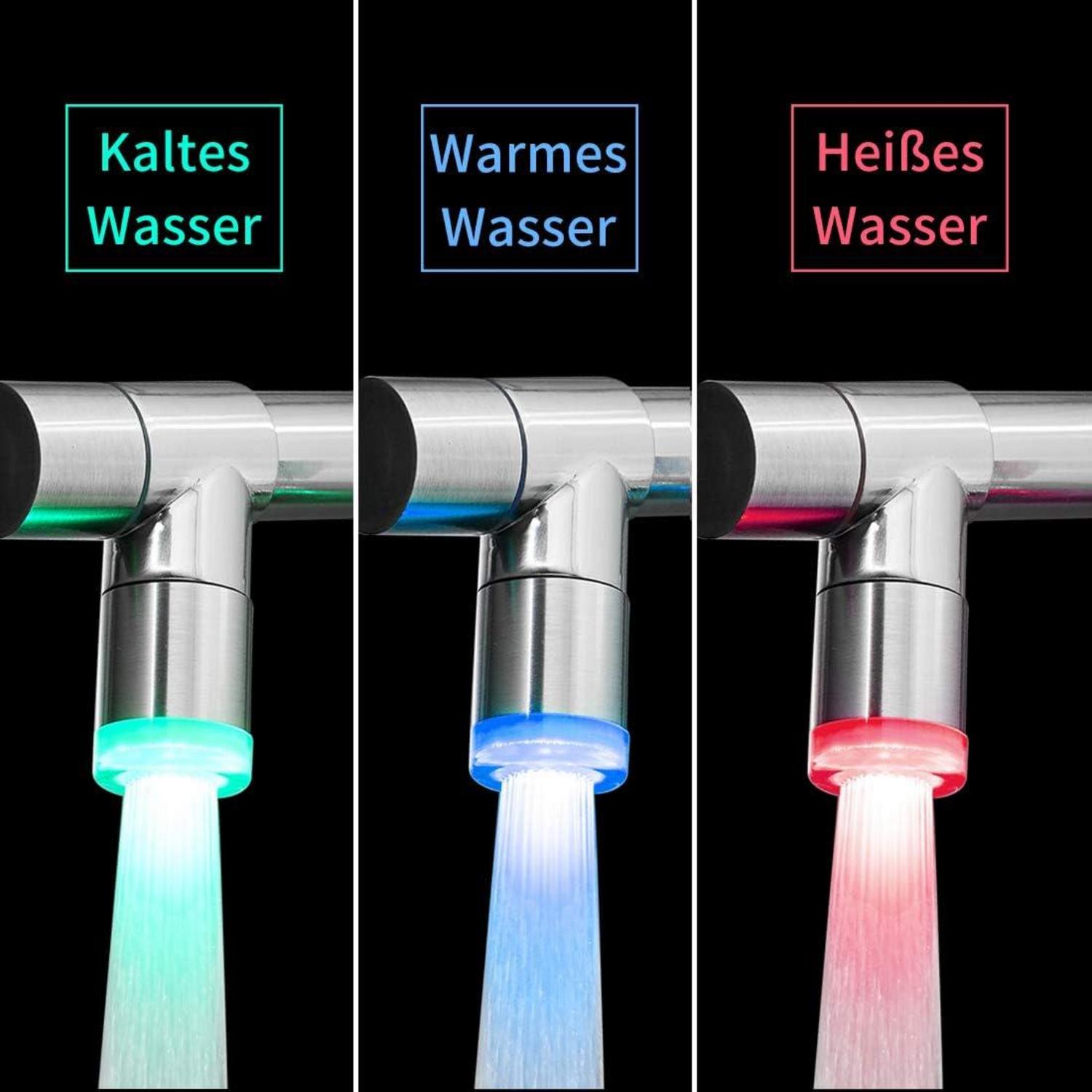 LED Küchenarmatur mit Spiralfeder 360° Schwenkbar Zwei Auslauf