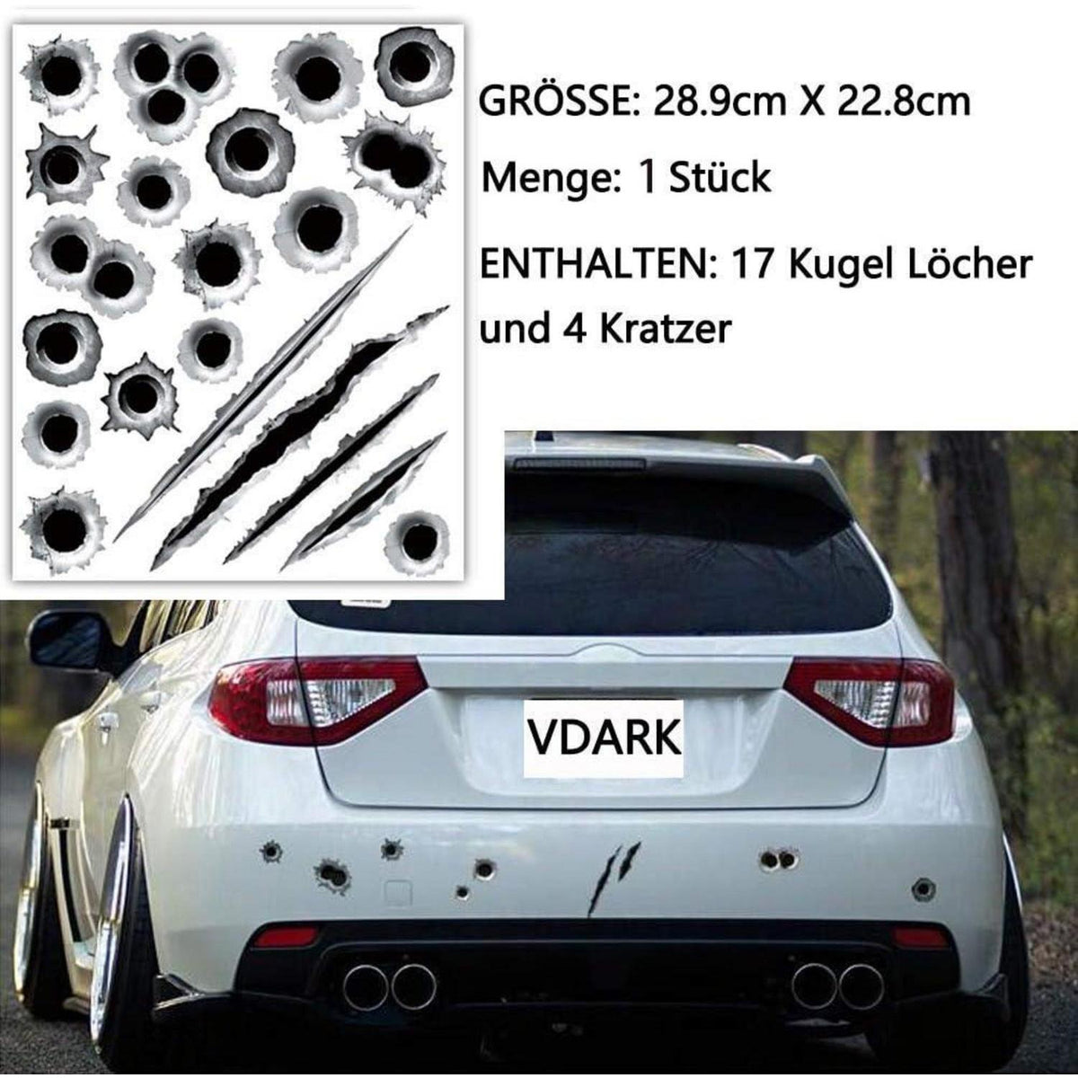 3D Auto Aufkleber Einschusslöcher – Wasserdicht & Reflektierend