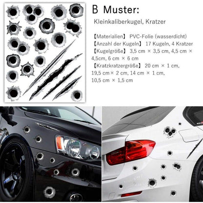 3D Auto Aufkleber Einschusslöcher – Wasserdicht & Reflektierend