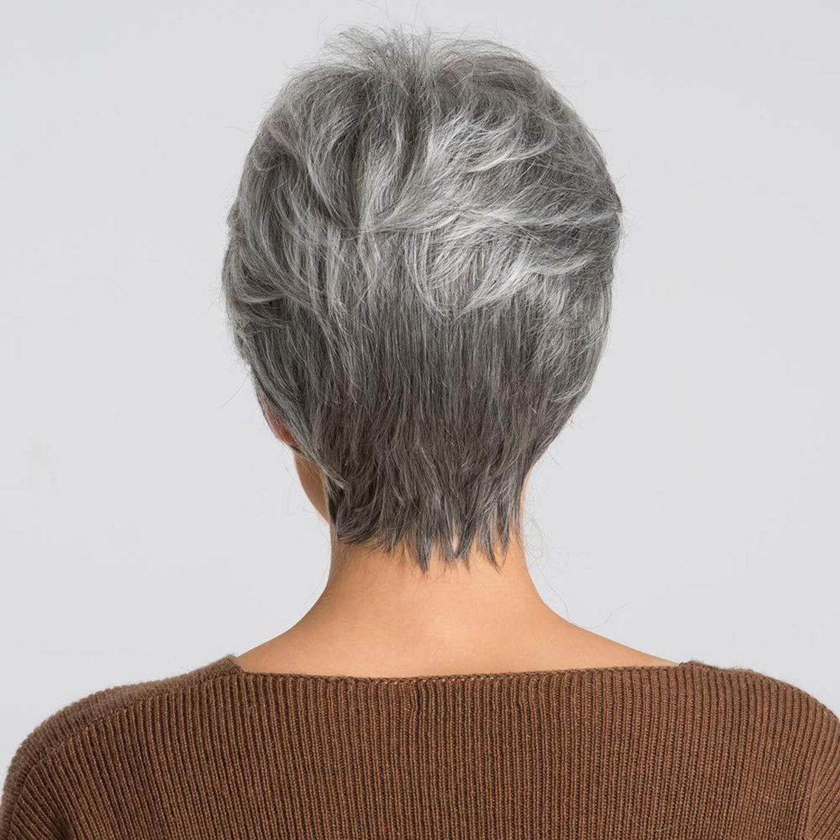 Menschenhaar Pixie Cut Perücke grau mit Pony