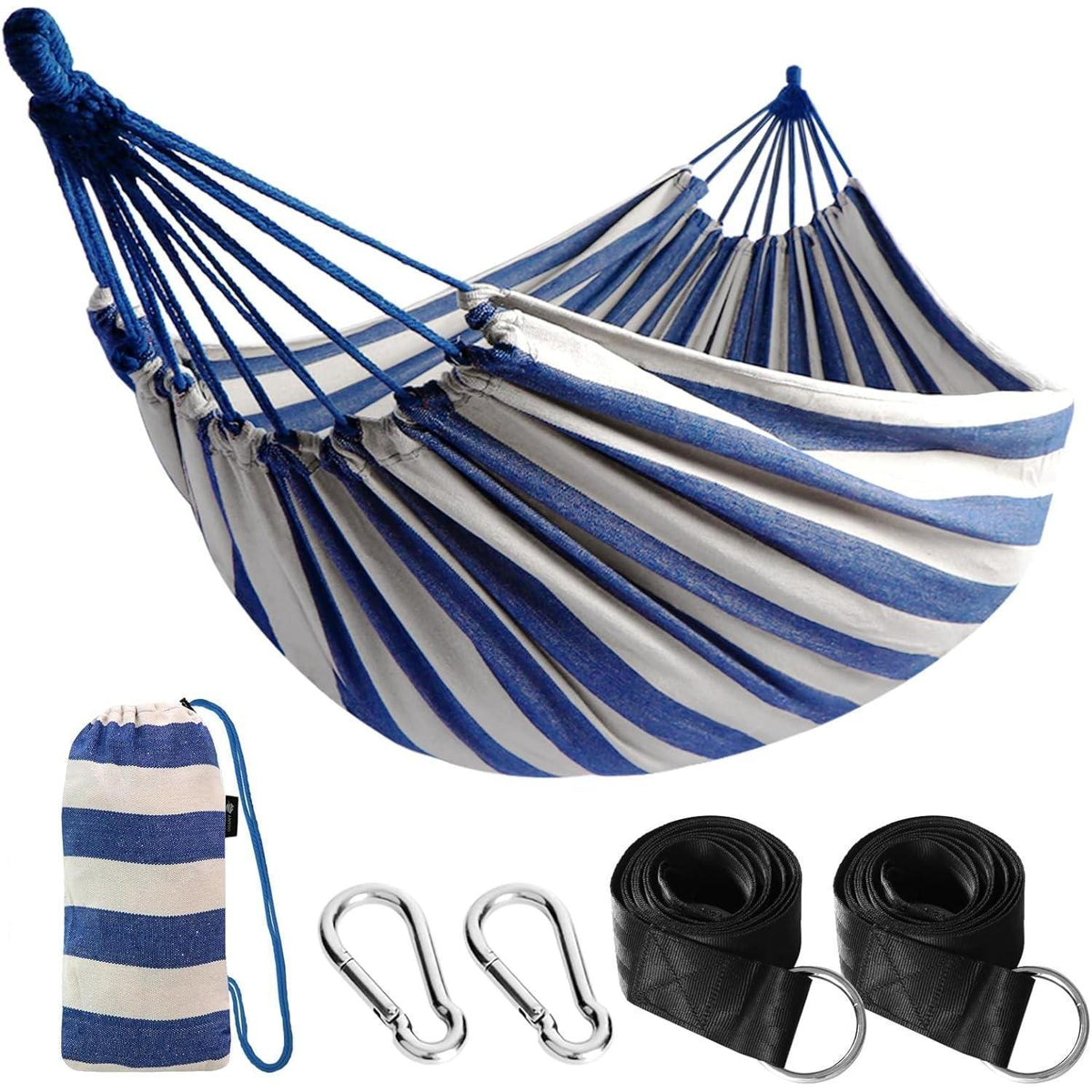Hängematte Blau/Weiß mit Baumgurten & Tasche, 300kg belastbar