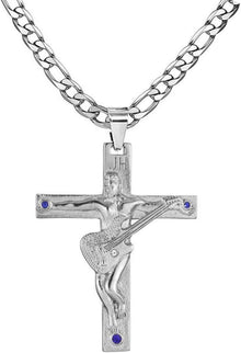 Johnny Hallyday Kreuz Anhänger Halskette Gitarre Rocker Silber
