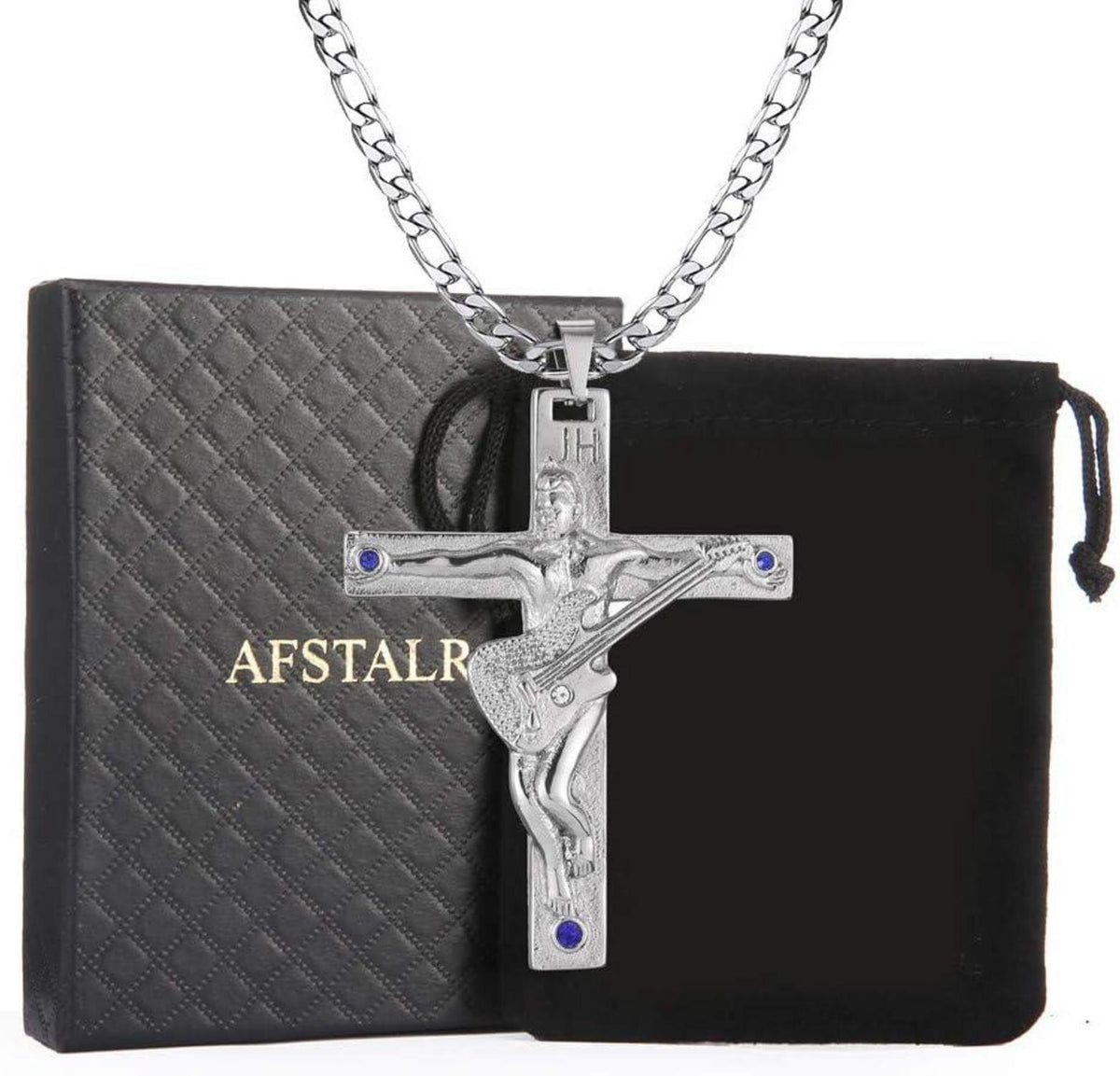 Kreuz Johnny Hallyday Anhänger Halskette Gitarre Rocker Signature