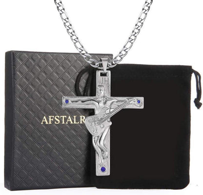 Kreuz Johnny Hallyday Anhänger Halskette Gitarre Rocker Signature
