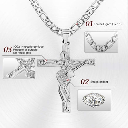 Johnny Hallyday Kreuz Anhänger Halskette Silber Titan