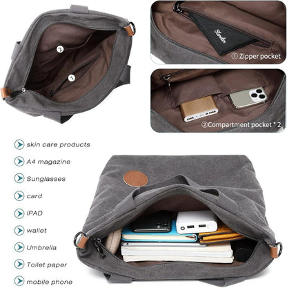 Damen Canvas Schultertasche Multifunktional für Arbeit Schule Shopping