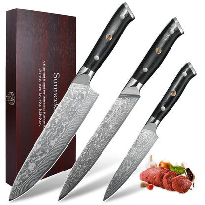 3-teiliges Damast Messerset | Küchenmesser Geschenkset