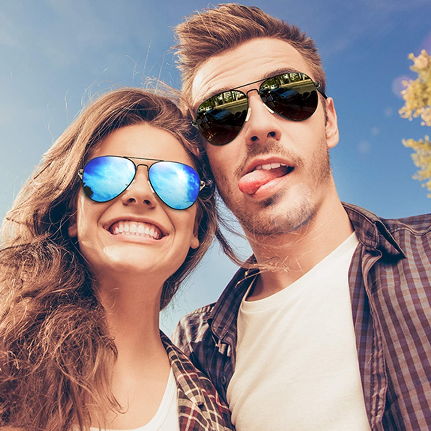 Retro Pilotenbrille Polarisiert UV400 Schutz Blaue Gläser