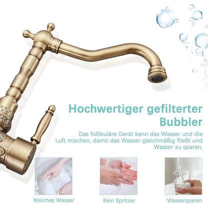 Antiker Messing Waschtischarmatur Einhebelmischer 360° Drehbar