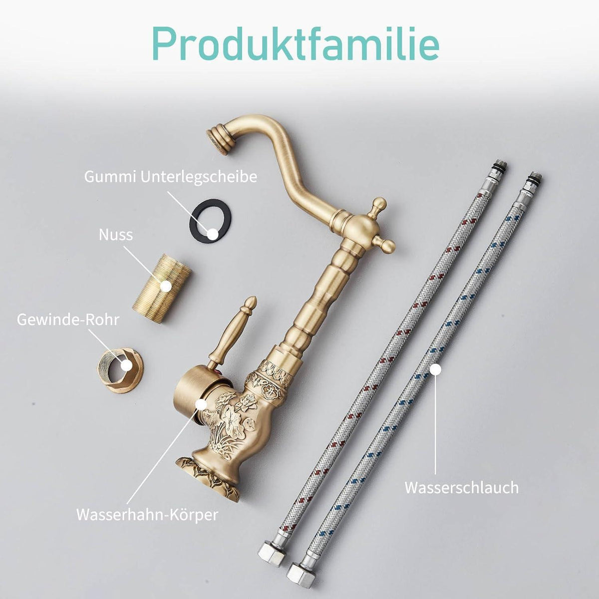 Antiker Messing Waschtischarmatur Einhebelmischer 360° Drehbar
