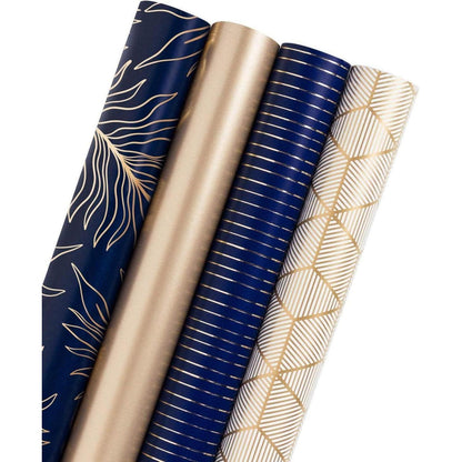 RUSPEPA Geschenkpapierrolle - Gold Marine Print - 4 Rollen