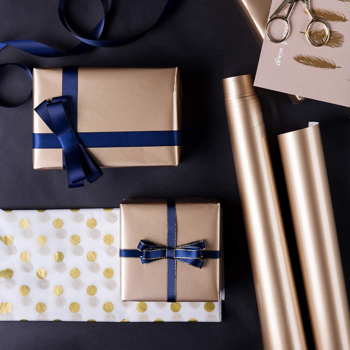 RUSPEPA Geschenkpapierrolle - Gold Marine Print - 4 Rollen