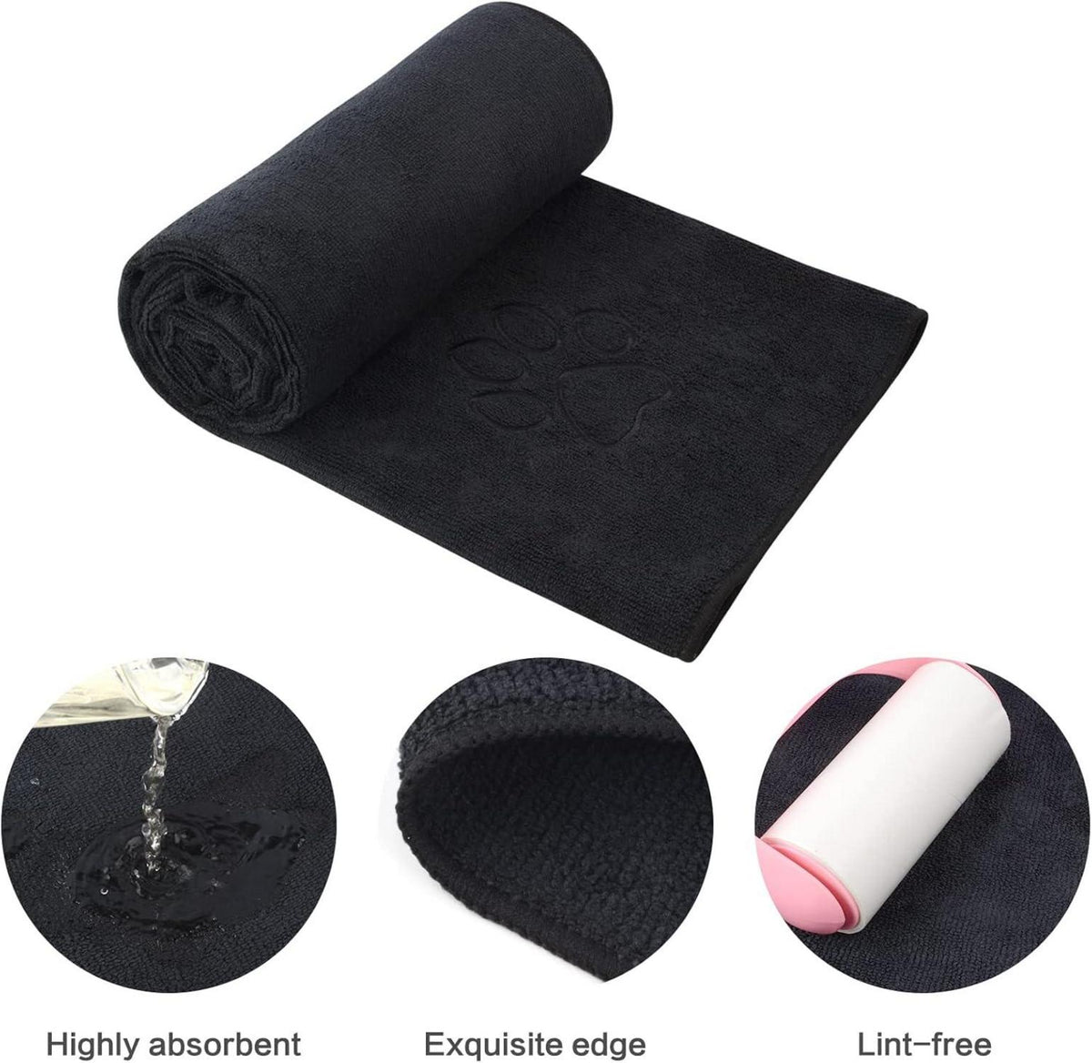 Saugfähiges Mikrofaser Haustierhandtuch für Hunde und Katzen 76 x 127cm Schwarz