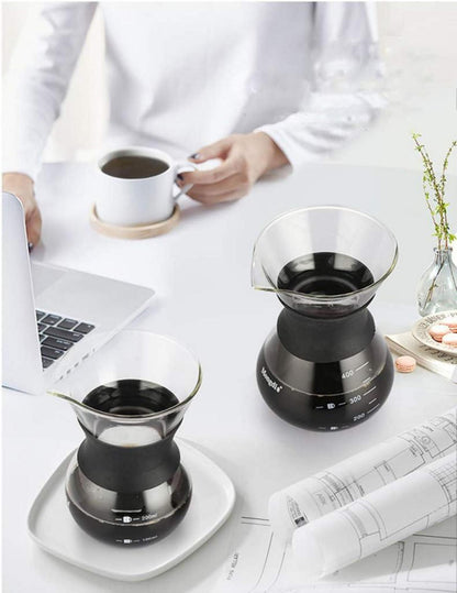 Pour Over Kaffeebereiter Handfilter aus Glas Permanentfilter Schwarz 400ML