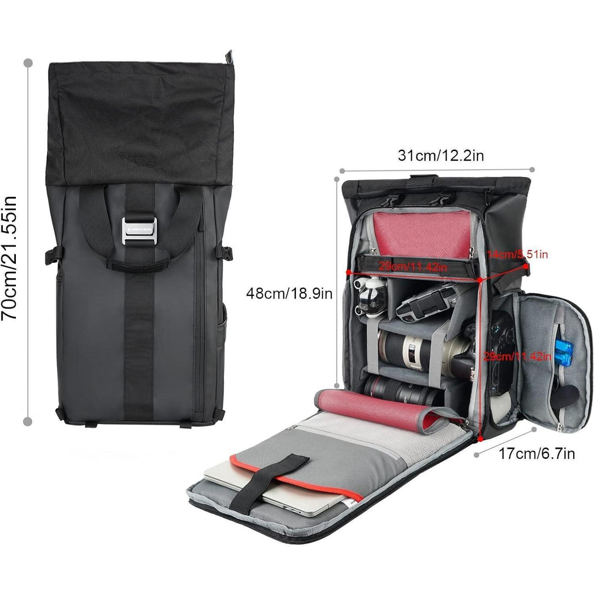 Wasserdichter Kamerarucksack mit Laptopfach & Stativhalterung