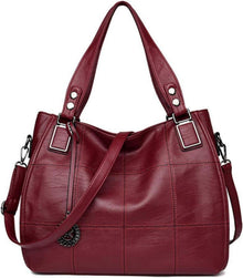 Damen Hobo Schultertasche aus PU-Leder Stickerei Weinrot