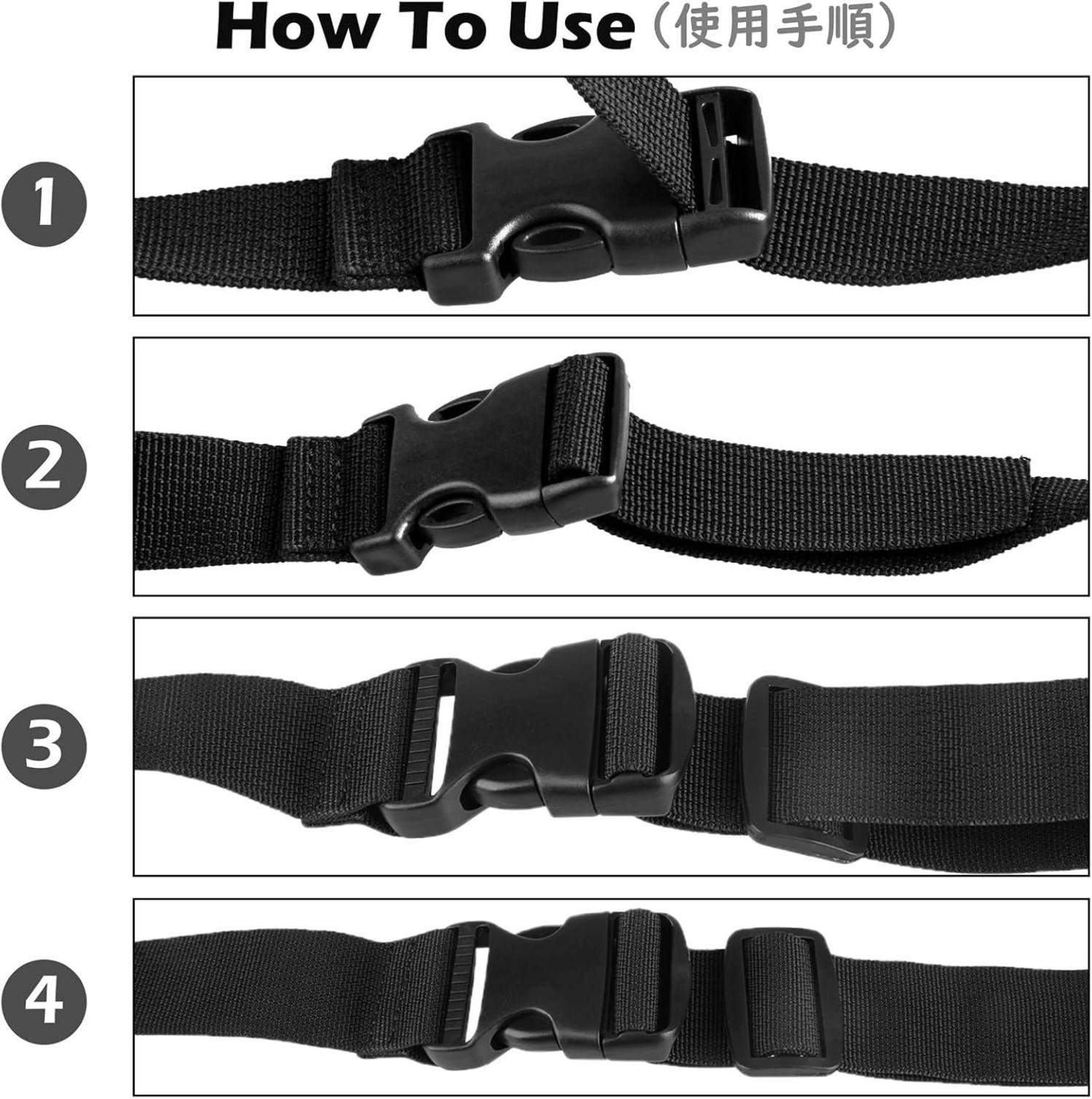 Nylon Gurtband mit Verstellbarer Schnalle 25mm Schwarz 4er Set