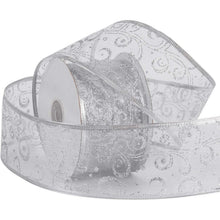 Silbernes Weihnachtsband mit Glitzer - 63 mm x 22 m