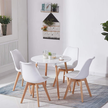 Moderner runder Küchentisch weiß – 80x75cm, Massivholzbeine