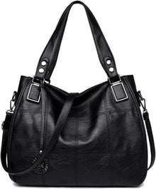 Damen Hobo Schultertasche Schwarz PU-Leder Schulterriemen Stickerei
