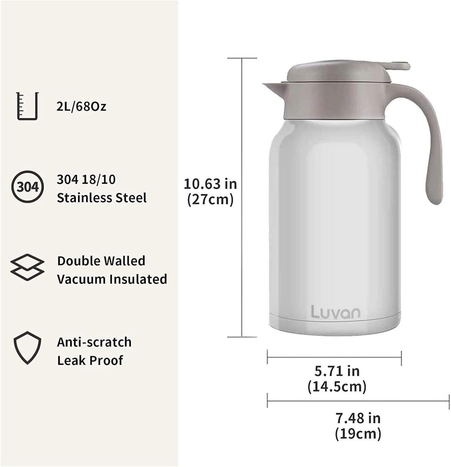 Isolierte Kaffeekanne 2L Edelstahl Thermoskanne Vakuum Doppelwand White