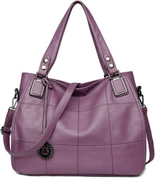Damen Hobo Schultertasche Shopper Handtasche Stickerei Lila PU-Leder