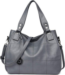 Damen Schultertasche Hobo Shopper PU-Leder Stickerei Grau EINWEG