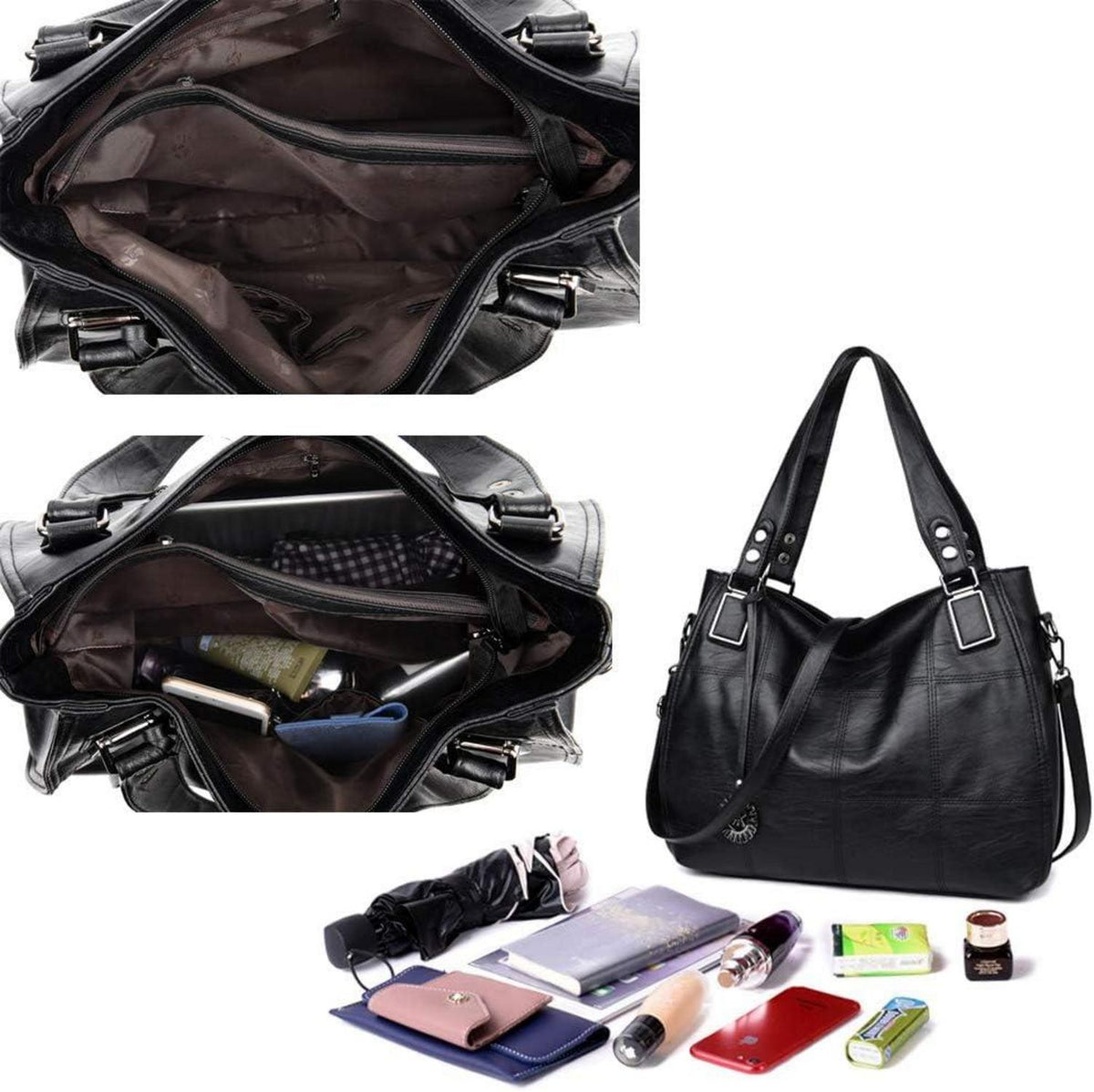 Kris Anna Damen Hobo Schultertasche PU-Leder Umhängetasche Stickerei Grau