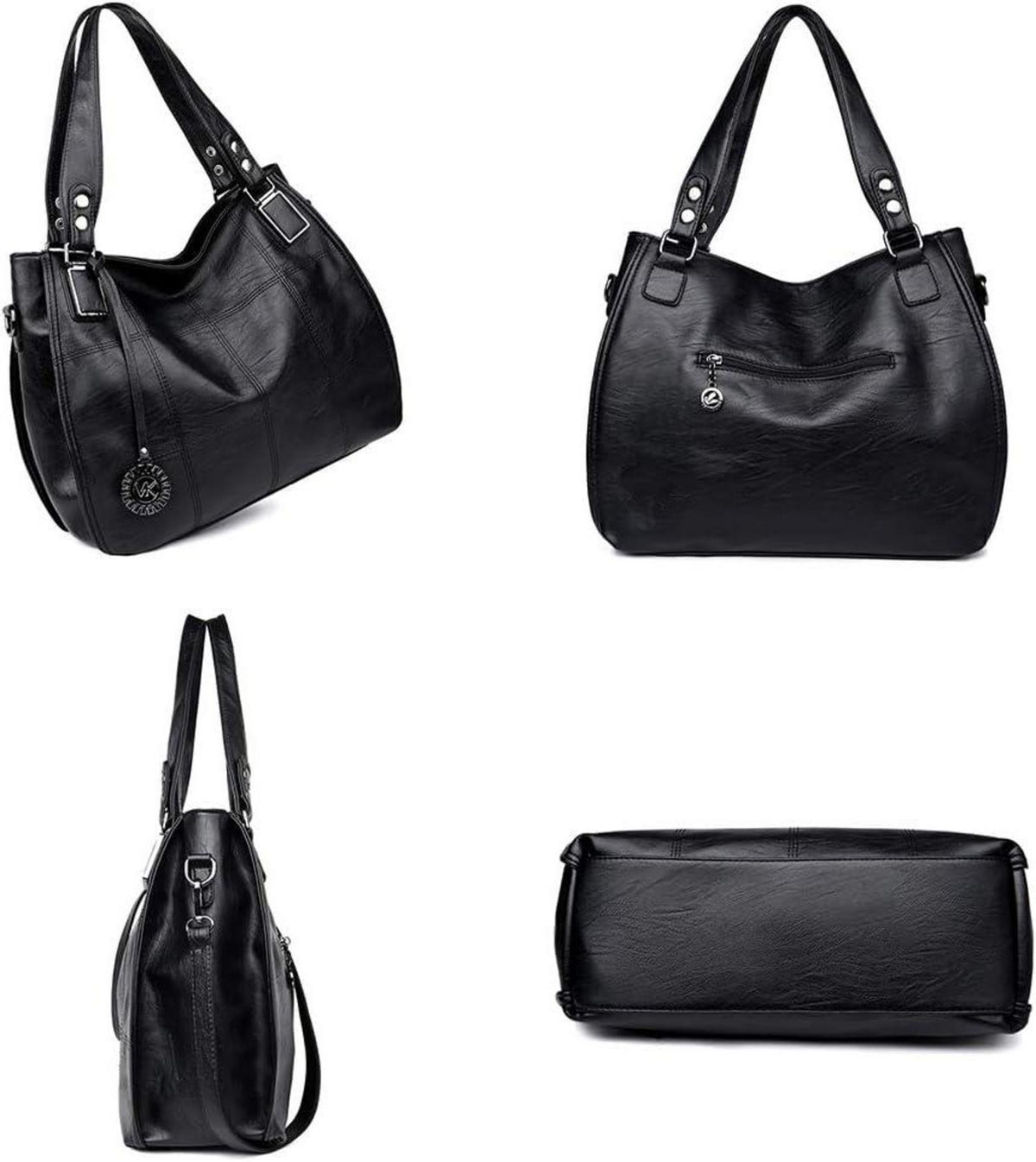 Damen Hobo Schultertasche Shopper PU-Leder Umhängetasche Stickerei Grau EINWEG